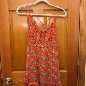 Floral Lace Red Dress